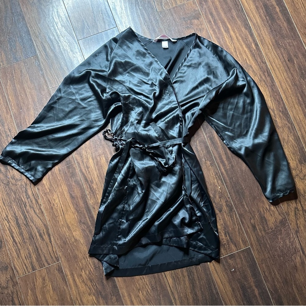 Victoria's Secret Black Satin Mini Robe